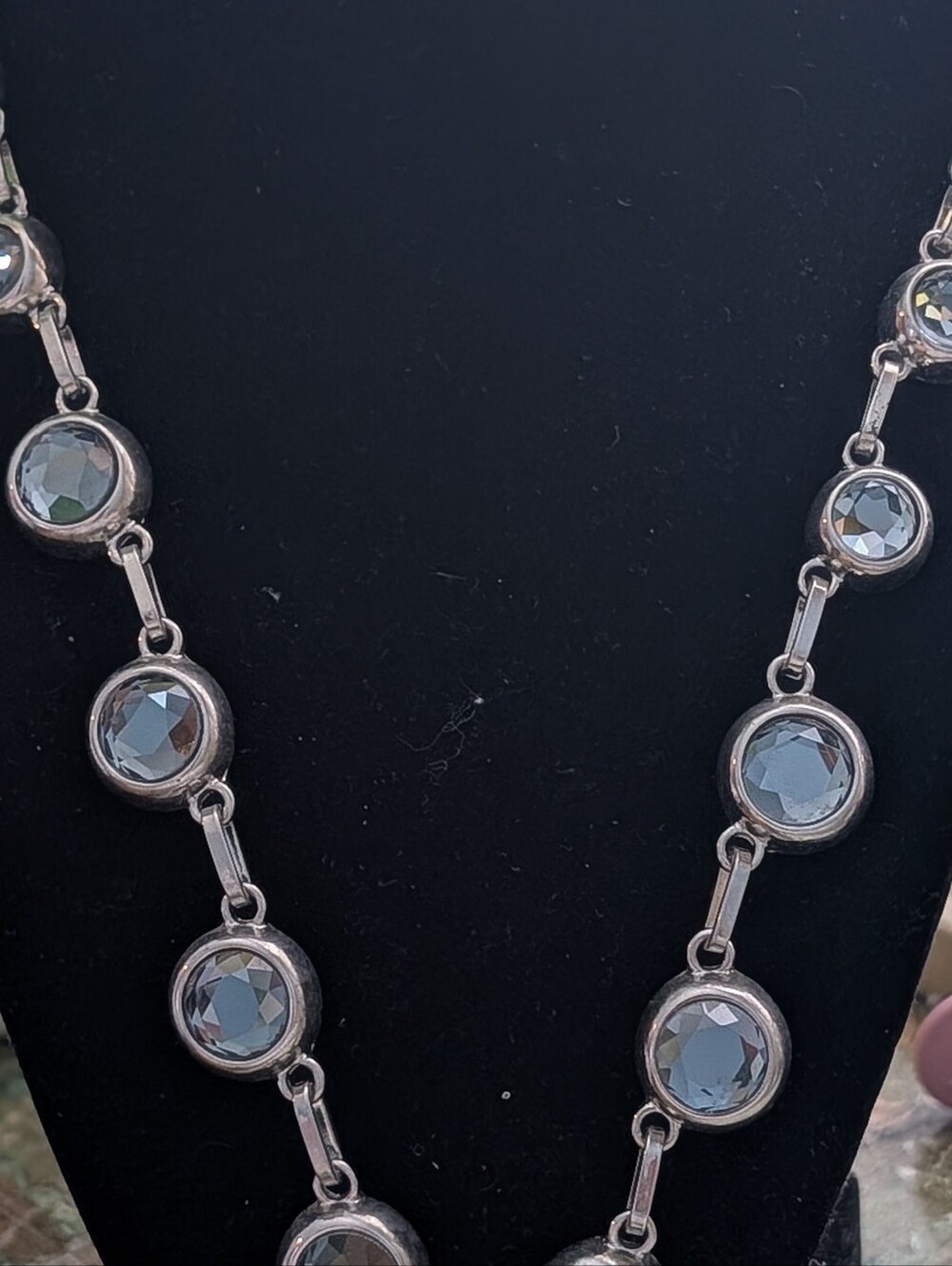 Coldwater Creek Silver Tone With Grey/Smoky Blue Rhinestone Station Necklace - Picture 2 of 11